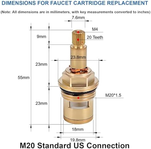 Brass Faucet Cartridge Replacement Kit M20 x 1.5 Ceramic Valve Pair - Image 2