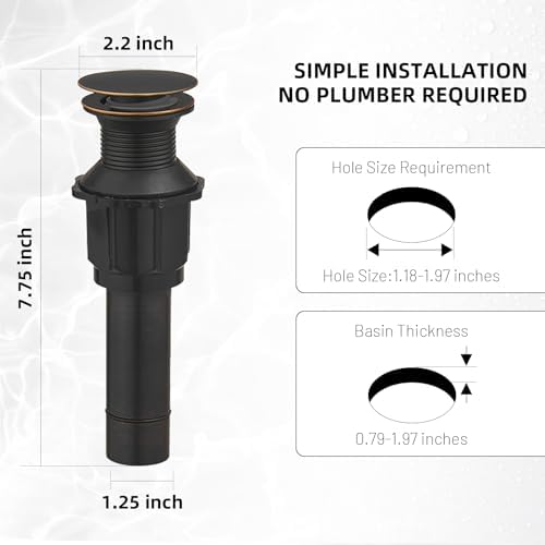 Pop Up Bathroom Sink Drain Assembly Without Overflow - Image 5