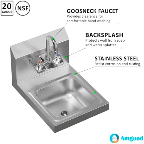 AmGood Stainless Steel Wall Mount Hand Sink | NSF | Commercial Hand Washing - Image 4
