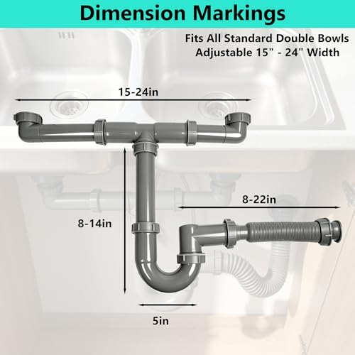 1-1/2" Universal Double Bowl Sink Drain Kit - Image 2