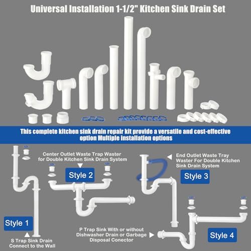 （1 Pack） Yariwiz 1-1/2 inch White Kitchen Sink Drain Kit - Image 2