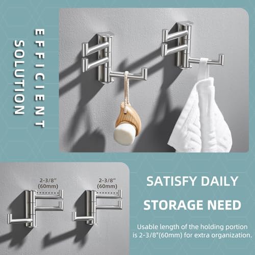 Angle Simple Brushed Nickel Towel Hooks, Swivel Coat Wall Hook, 2 Pack - Image 5