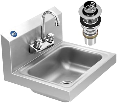BIEAMA NSF 17" x 15" Commercial Hand Sink, 304 Stainless Steel Wall Mount by BIEAMA