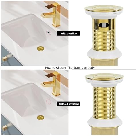 Bathroom Sink Drain, Drain Stopper Gold Stainless Steel Bathroom Sink Without - Image 6