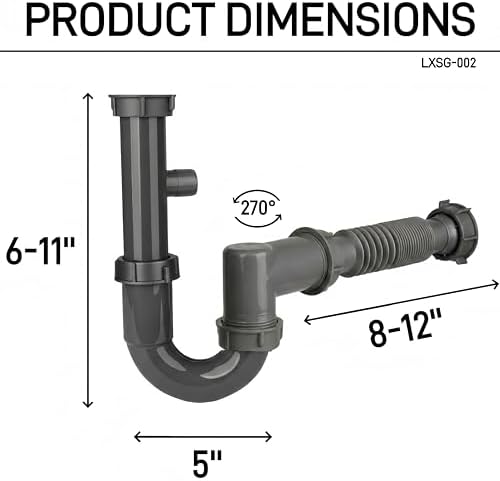 Universal 1-1/4" & 1-1/2" P Trap Drain Kit, Flexible PP U-Bend Plumbing Pipe - Image 2