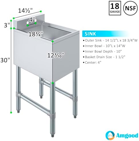 14.5 in. x 19 in. One Compartment Stainless Steel Under bar Sink - Image 3