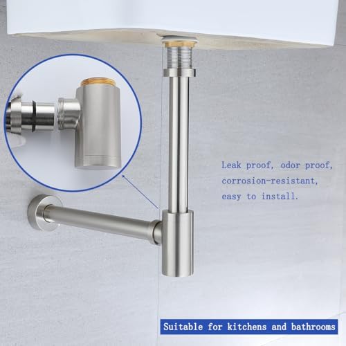 Basin Bottle Trap Brushed Nickel Sink Bathroom Waste Pipe 1-1/4 inch Slip Inlet - Image 4