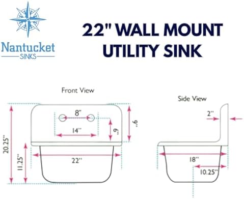 Wall Mount Sink – 22" Small Wall Mounted Bathroom Sink, Cast Iron - Image 2