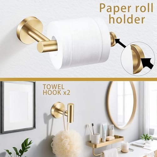 5 Pieces Brushed Gold Bathroom Hardware Accessories Set, SUS304 Stainless Steel - Image 6
