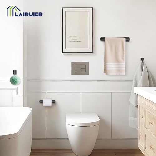 Lairuier Matte Black Bathroom Hardware Set, Adhesive or Screw Wall Mounted - Image 5