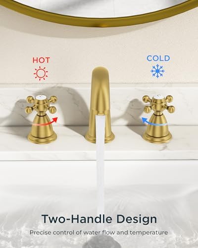 FORIOUS Bathroom Sink Faucet 3 Hole Widespread 8 Inch Vintage​ Brushed Gold - Image 5