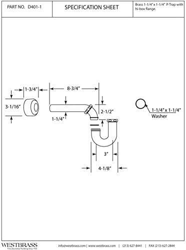 Westbrass D401-1-12 1-1/4" 17 ga. Brass P-Trap - Image 2