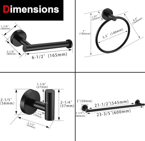 5 Pieces Matte Black Bathroom Hardware Accessories Set, SUS304 Stainless Steel - Image 7