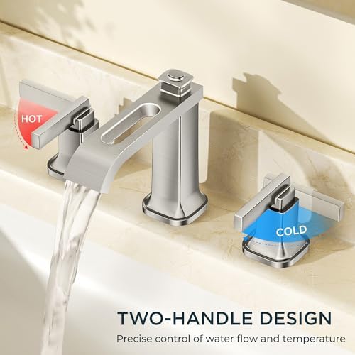 FORIOUS Bathroom Faucet 3 Hole Widespread Sink Faucets Brushed Nickel - Image 5