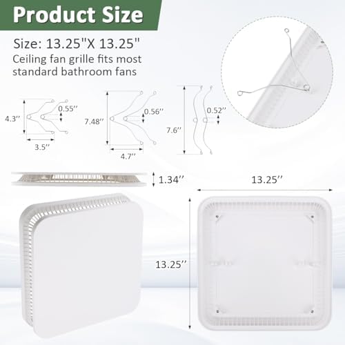WKZO 13.25" X 13.25" FG701S Bathroom Exhaust Grille Cover Included Springs - Image 2