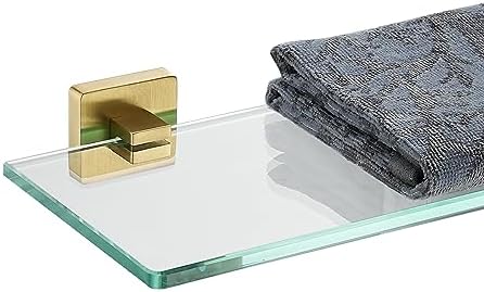 JQK Bathroom Glass Shelf Gold, Tempered Glass Shower Storage 12 by 5 inches by Homeimprovement