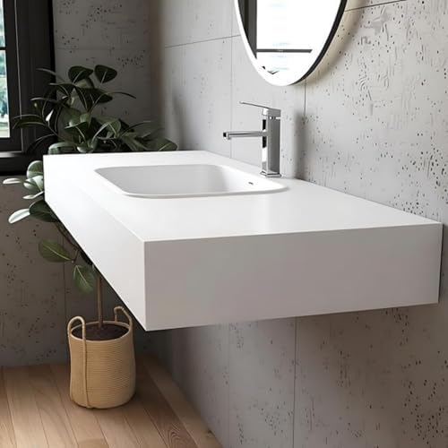 59" x 21.6" Wall-Mounted Stone Resin Rectangular Vessel Sink - Image 5