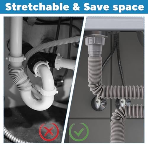 Double Sink Drain Kit, Flexible Sink Drain Pipe 1-1/2 inch Trap Fits Sin-k Bowl - Image 2