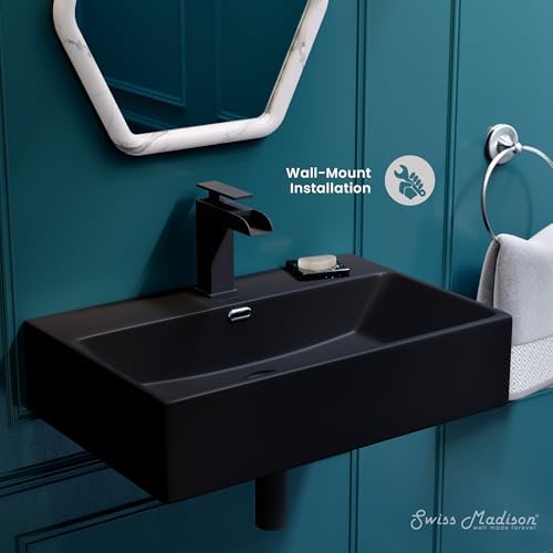 Claire 24” Rectangle Wall-Mount Bathroom Sink in Matte Black - Image 2