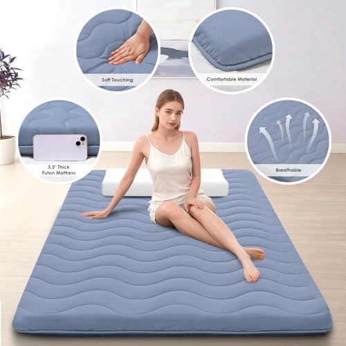 SCHNAUZER HOME Japanese Floor Mattress Futon Mattress Twin 3.5" Thick Blue - Image 2