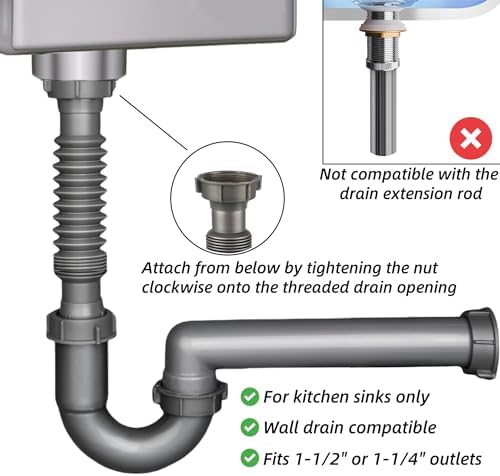 Flexible Sink Drain Kit, 1-1/2 In Expandable P-Trap - Image 5