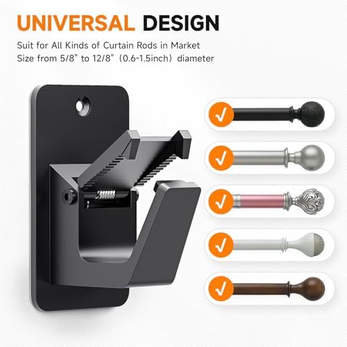 Universal Curtain Rod Holders, No Drill Curtain Rod Brackets, Self Adhesive - Image 2