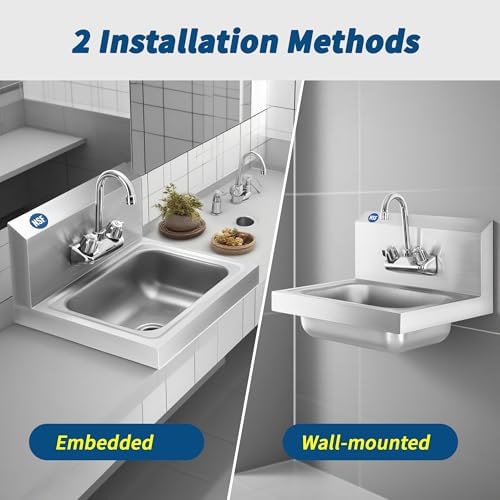 BIEAMA NSF 17" x 15" Commercial Hand Sink, 304 Stainless Steel Wall Mount - Image 6