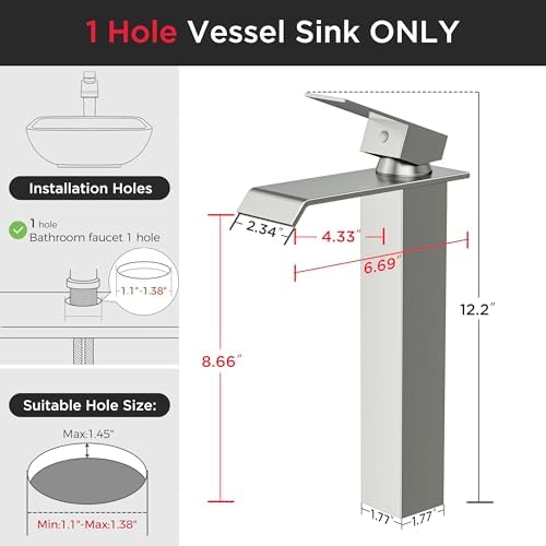 FORIOUS Vessel Bathroom Sink Faucet 1 Hole Single Handle Brushed Nickel - Image 3
