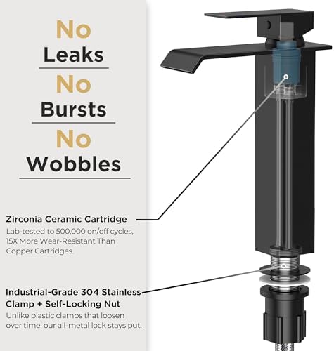 FORIOUS Vessel Tall Bathroom Sink Faucet 1 Hole Single Handle Matte Black - Image 7