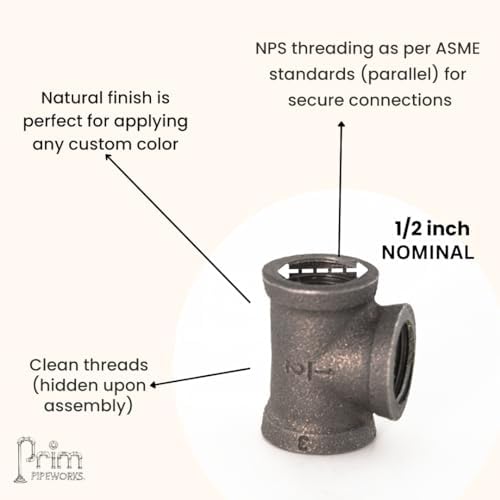 1/2" TEE: Industrial Threaded Black Iron Pipe Fittings; Natural - Image 5