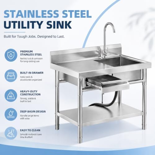 39" Stainless Steel Utility Sink - Image 2