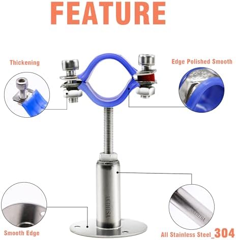 AKIHISA 2 Pcs 304 Stainless Steel Pipe Supports, Wall Mount Ceiling Mount Pipe - Image 3