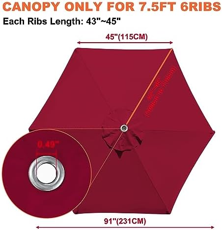 EliteShade USA 7.5FT Replacement Covers 6 Ribs Market Patio Umbrella Canopy - Image 3