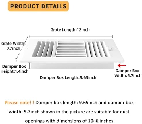2 Pack Air Vent Cover Ceiling Register, FanGoFast Wall Vent 3-Way Plastic - Image 2
