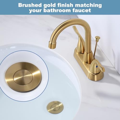 Bathroom Sink Drain with Lift Rod, Brushed Gold Sink Drain with Overflow - Image 2