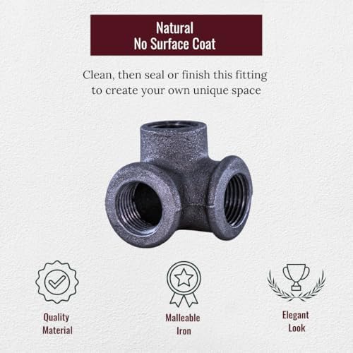 1/2" 3-WAY ELBOW: Industrial Threaded Black Iron Pipe Fittings; Natural - Image 2
