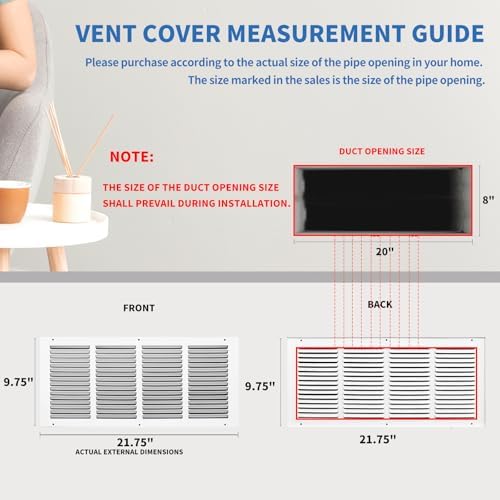 Air Return Vent Cover 20x8, Cold Air Return Vent Cover, Flat Return Air Grilles - Image 3