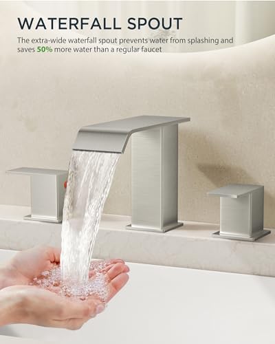 FORIOUS Bathroom Faucet 3 Hole 8" Widespread Sink Faucets Brushed Nickel - Image 4