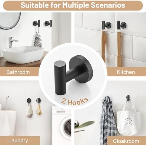 Matte Black Bathroom Hardware Set, Toilet Paper Holder, Towel Ring & Hooks - Image 4