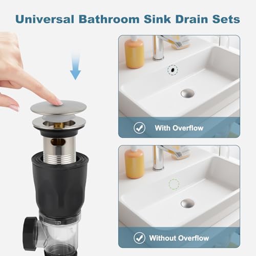 Bathroom Sink Drain Kit/Drain Pipe/Pop-Up Stopper, Big Cap, Brushed Nickel - Image 5