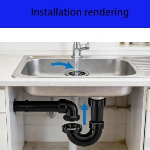 1.5" RV Sink Drain P Trap | Black ABS Adjustable Leak Proof Drain Kit - Image 3