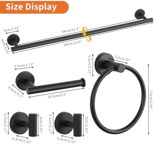 5-Piece Matte Black Bathroom Hardware Set, Towel Racks Set - Image 3