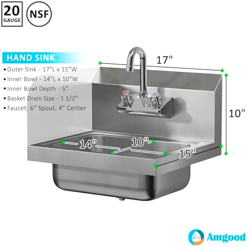 Stainless Steel Wall Mounted Hand Sink 17 in. x 15 in. - Image 3