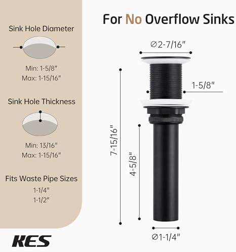 KES Bathroom Sink Grid Drain Without Overflow, Faster Drainage Anti-Clog - Image 6
