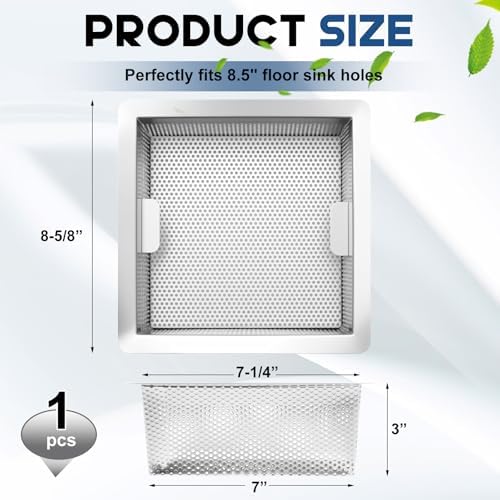 Tuanse 1 Pc 8.5 x 8.5 x 3'' Stainless Steel Floor Drain Strainer - Image 2