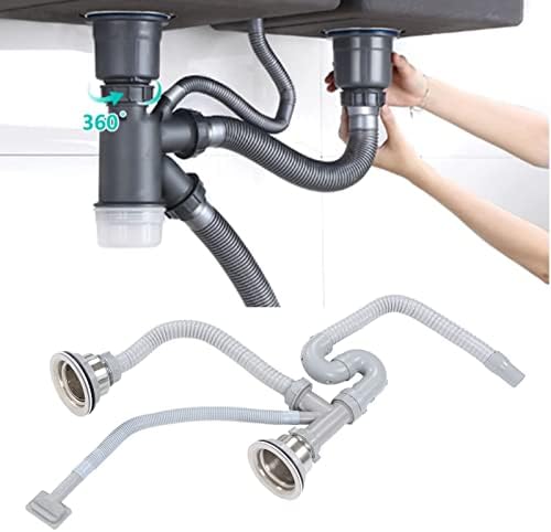 Sink Drain Kit, Kitchen Sink Drainer Pipe Stainless Steel S Bent - Image 2
