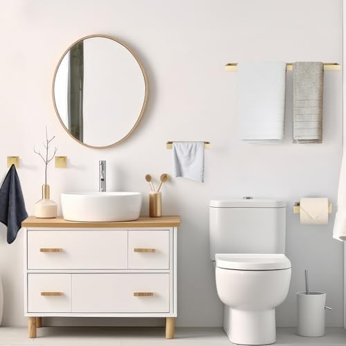 Brushed Gold 5-Pieces Bathroom Hardware Set Towel Bar Set, Stainless Steel - Image 7