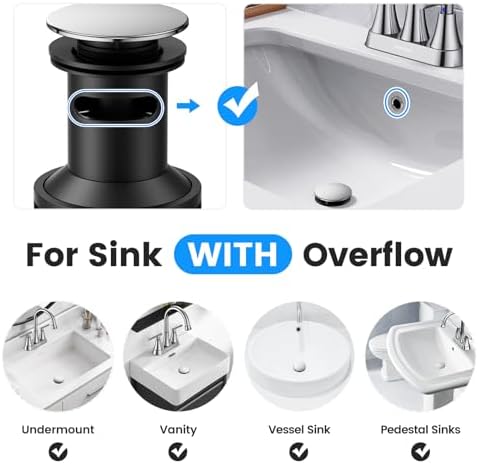 Bathroom Sink Drain with Overflow with Hair Catcher Anti-Clog Sink Strainer - Image 2