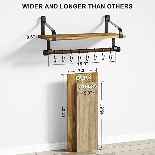 Love-KANKEI 17.3"Floating Wall Shelf Solid Wood, Coffee Bar Carbonized Black - Image 3
