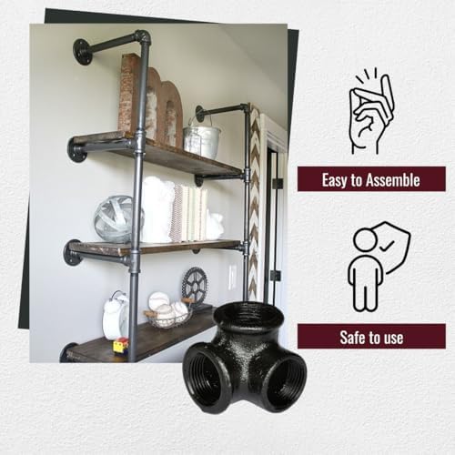 3/4" 3-WAY ELBOW Industrial Threaded Black Iron Pipe Fittings; Black Semigloss - Image 4